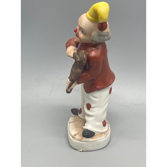 clown figurine white brown dots violin hat glass 5.5x2x2.5" collectable READ - Picture 2 of 5